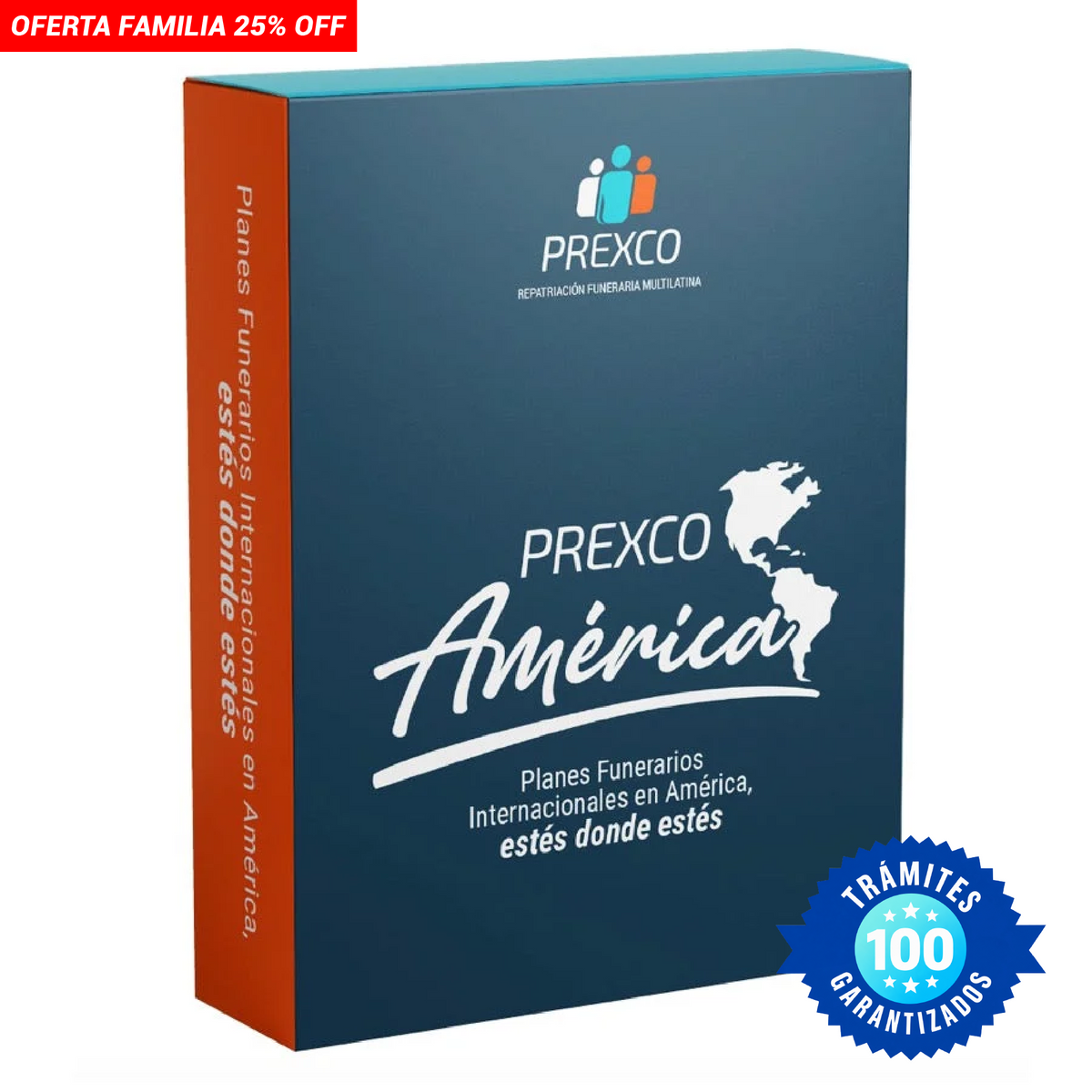 Caja de producto PREXCO América, planes funerarios internacionales